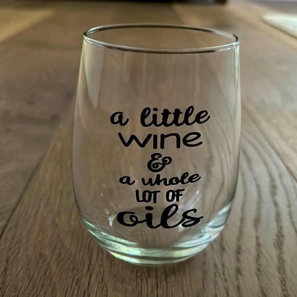 3 stemless wine glasses. A Little Wine & a Whole Lots of Oils. - Picture 3 of 6